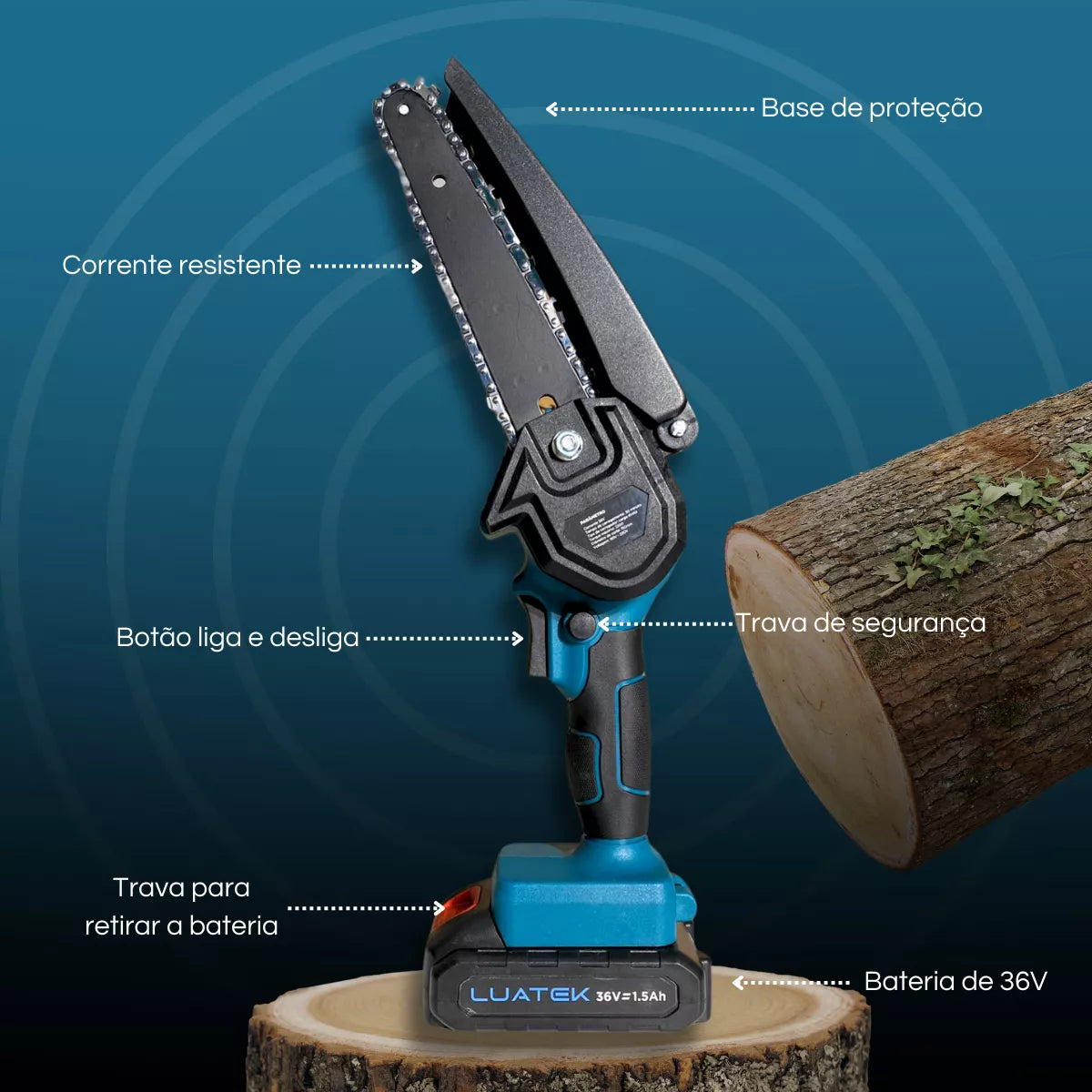 Motosserra Elétrica Recarregável – Potente, Compacta e Sem Fio!